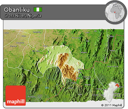Physical 3D Map of Obanliku, satellite outside