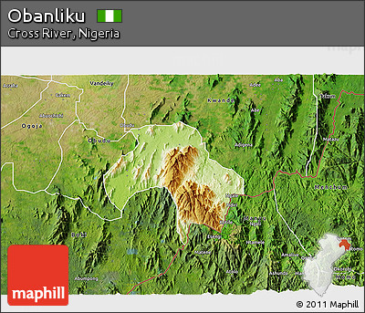 Physical 3D Map of Obanliku, satellite outside