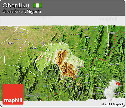 Physical 3D Map of Obanliku, satellite outside