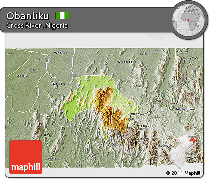 Physical 3D Map of Obanliku, semi-desaturated