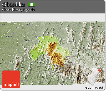 Physical 3D Map of Obanliku, semi-desaturated