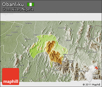 Physical 3D Map of Obanliku, semi-desaturated