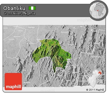 Satellite 3D Map of Obanliku, lighten, desaturated