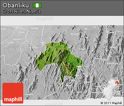 Satellite 3D Map of Obanliku, lighten, desaturated