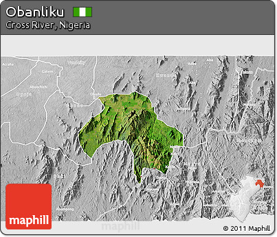 Satellite 3D Map of Obanliku, lighten, desaturated