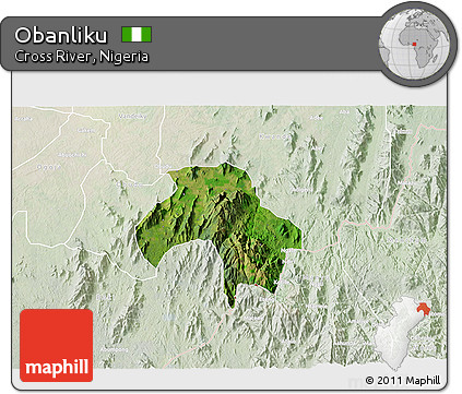 Satellite 3D Map of Obanliku, lighten