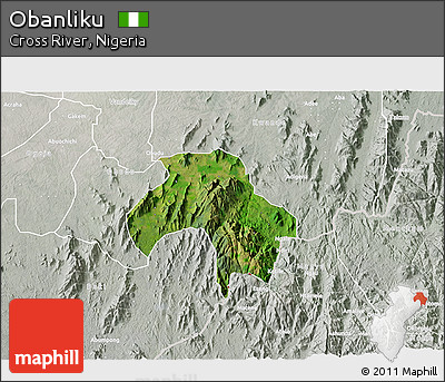 Satellite 3D Map of Obanliku, lighten, semi-desaturated