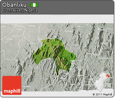 Satellite 3D Map of Obanliku, lighten, semi-desaturated