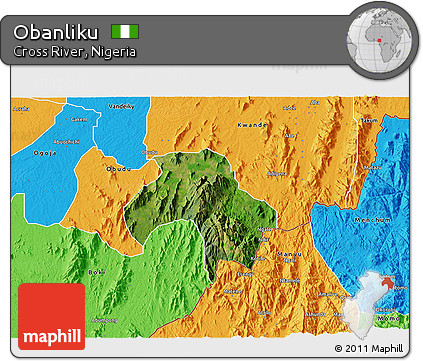 Satellite 3D Map of Obanliku, political outside
