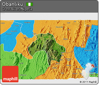 Satellite 3D Map of Obanliku, political outside
