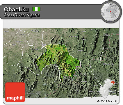 Satellite 3D Map of Obanliku, semi-desaturated
