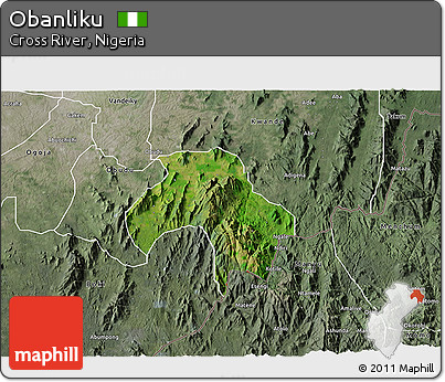 Satellite 3D Map of Obanliku, semi-desaturated
