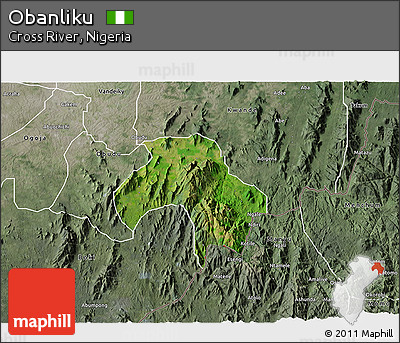 Satellite 3D Map of Obanliku, semi-desaturated