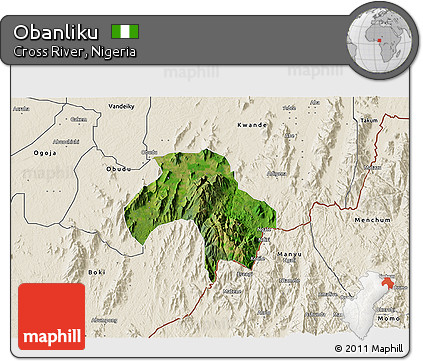 Satellite 3D Map of Obanliku, shaded relief outside