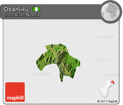 Satellite 3D Map of Obanliku, single color outside