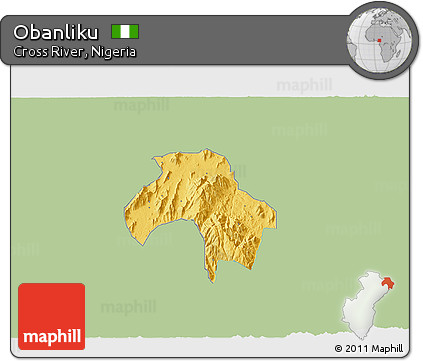 Savanna Style 3D Map of Obanliku, single color outside