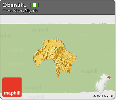 Savanna Style 3D Map of Obanliku, single color outside