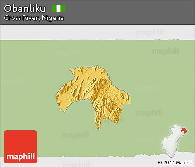 Savanna Style 3D Map of Obanliku, single color outside