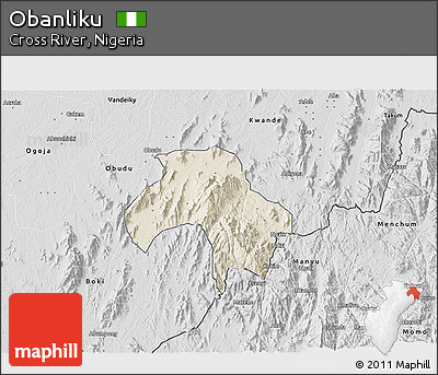 Shaded Relief 3D Map of Obanliku, desaturated