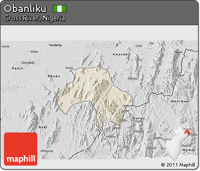 Shaded Relief 3D Map of Obanliku, desaturated