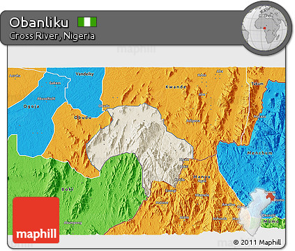 Shaded Relief 3D Map of Obanliku, political outside