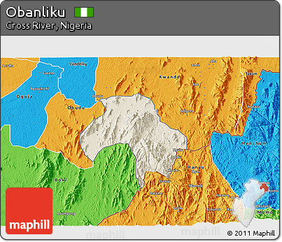 Shaded Relief 3D Map of Obanliku, political outside