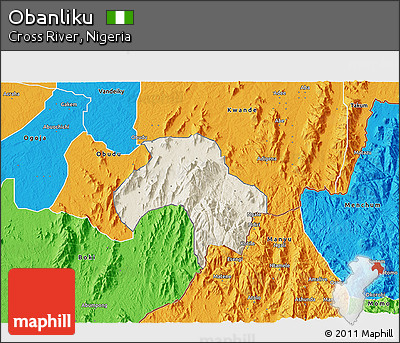 Shaded Relief 3D Map of Obanliku, political outside