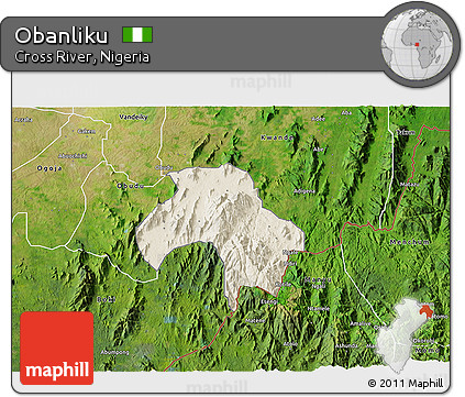 Shaded Relief 3D Map of Obanliku, satellite outside