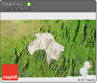 Shaded Relief 3D Map of Obanliku, satellite outside