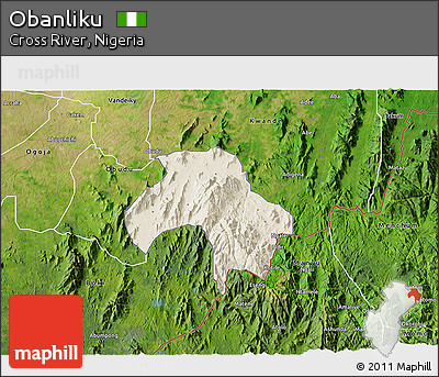 Shaded Relief 3D Map of Obanliku, satellite outside