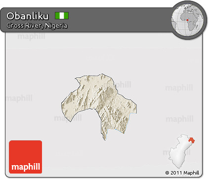 Shaded Relief 3D Map of Obanliku, single color outside