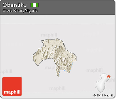Shaded Relief 3D Map of Obanliku, single color outside