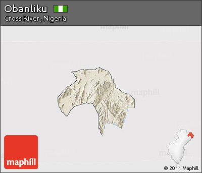 Shaded Relief 3D Map of Obanliku, single color outside