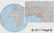 Gray Location Map of Obanliku, within the entire country, hill shading