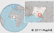 Gray Location Map of Obanliku, highlighted country, within the entire country, hill shading