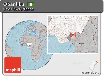 Gray Location Map of Obanliku, highlighted country, highlighted parent region, hill shading