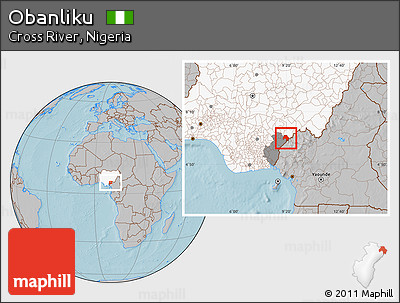 Gray Location Map of Obanliku, highlighted country, highlighted parent region, hill shading
