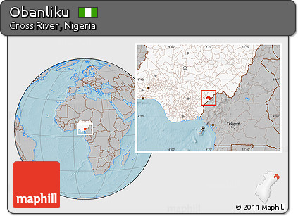 Gray Location Map of Obanliku, highlighted country, hill shading