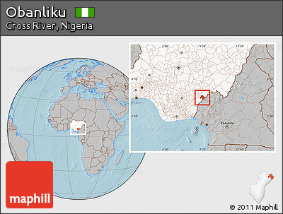 Gray Location Map of Obanliku, highlighted country, hill shading