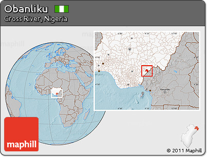Gray Location Map of Obanliku, highlighted country, hill shading