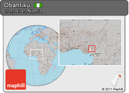 Gray Location Map of Obanliku, highlighted parent region, within the entire country
