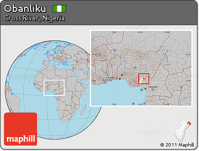 Gray Location Map of Obanliku, highlighted parent region, within the entire country