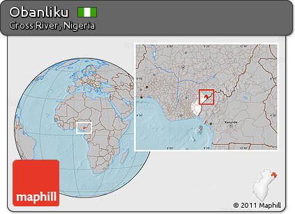 Gray Location Map of Obanliku, highlighted parent region, hill shading