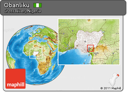 Physical Location Map of Obanliku, highlighted country, highlighted parent region, within the entire country