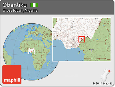 Savanna Style Location Map of Obanliku, highlighted country