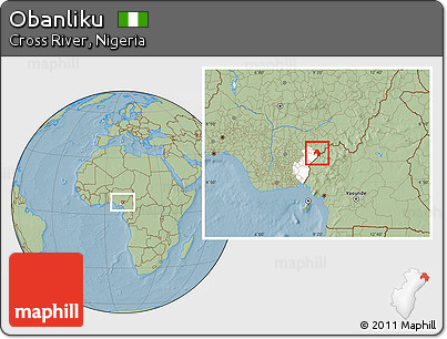 Savanna Style Location Map of Obanliku, highlighted parent region, hill shading