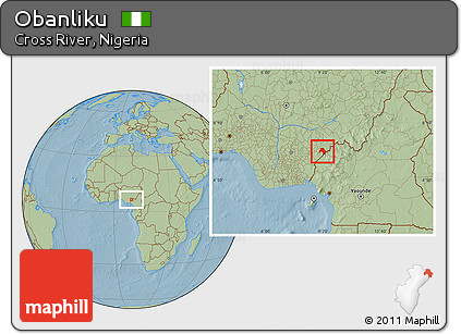 Savanna Style Location Map of Obanliku, hill shading