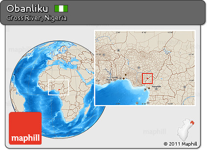 Shaded Relief Location Map of Obanliku, within the entire country