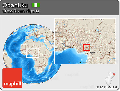 Shaded Relief Location Map of Obanliku, within the entire country