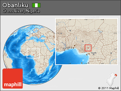 Shaded Relief Location Map of Obanliku, within the entire country